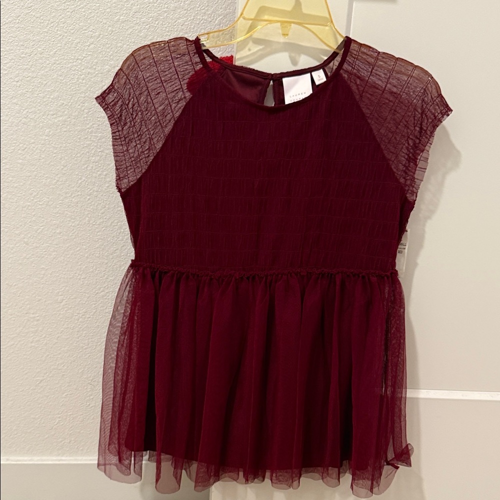 🍷 Lauren Conrad Burgundy Mesh Top – Size S